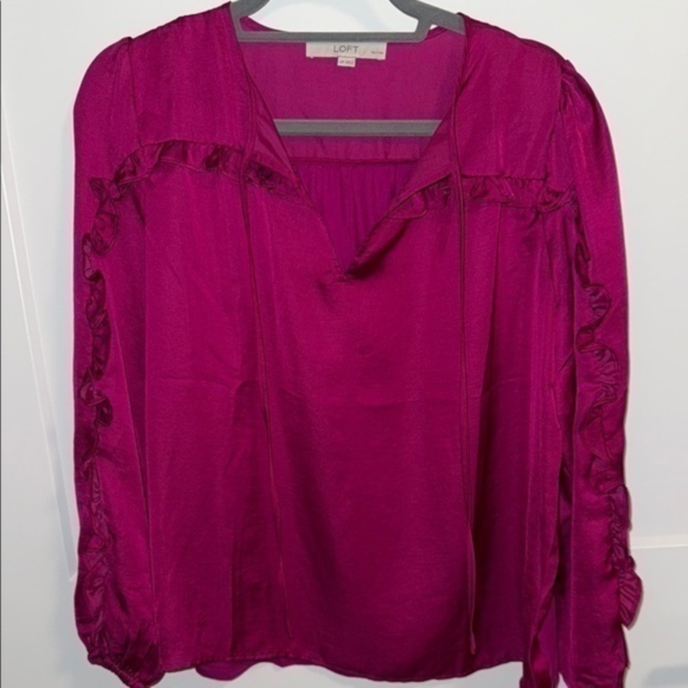 NWOT - LOFT Pink Embellished Long Sleeve Blouse - Medium petite